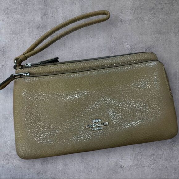 Coach Beige Leather Wristlet - Picture 1 of 8